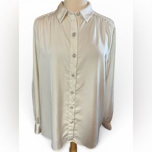 Express Cream Satin Look & Feel Button-Down Shirt w/Rhinestone buttons XL TL